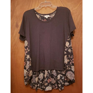 UMGEE Gray Floral Hi Low Oversized Tunic